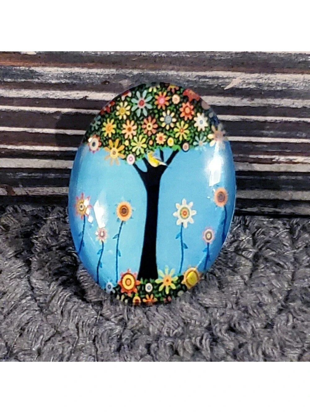Handmade Tree of Life 40x30mm Oval Tempered Glass Cabochon 6939-L
